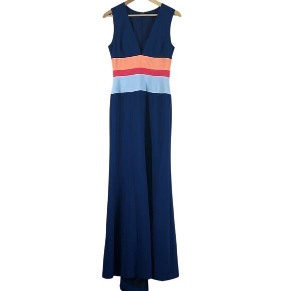BCBGMaxAzria Lizette Maxi Dress Womens 4 Blue Colorblock Sleeveless Event Formal - Picture 3 of 7